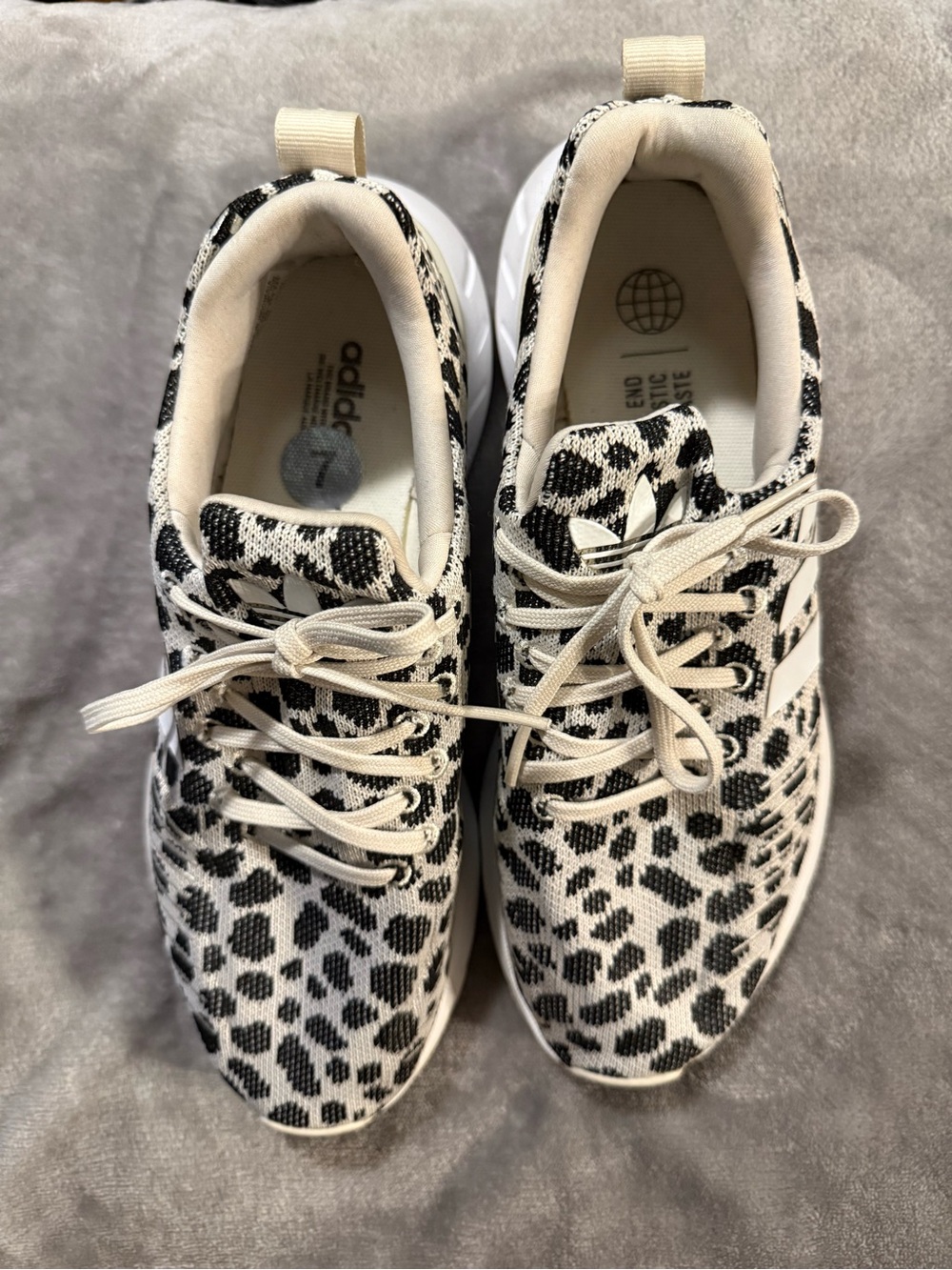 adidas White and Black Leopard Print Trainers